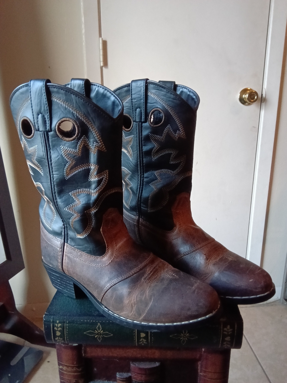Men's Two-Tone Western Pull-On Boots - Brown & Black